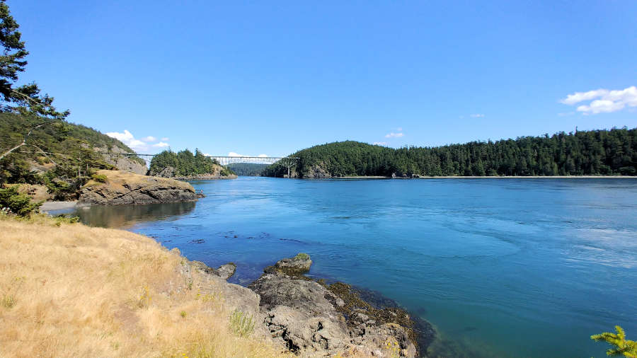 View of Deception Pass Bridge from Lighthouse Point. 