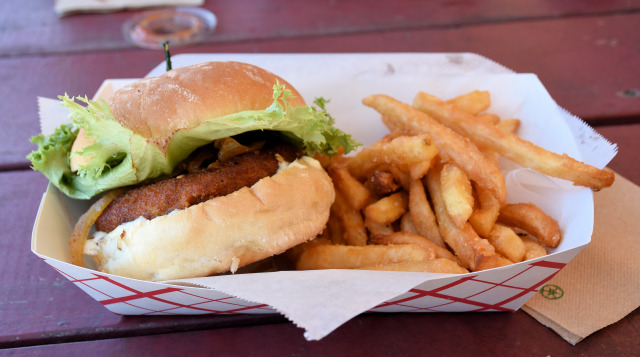 The shrimp burger at the Shrimp Shack.