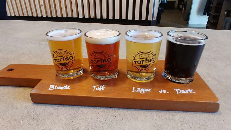 Beer sampler at Tofino Brewing Company.
