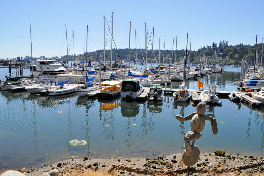 Uma marina na ilha de Bainbridge.