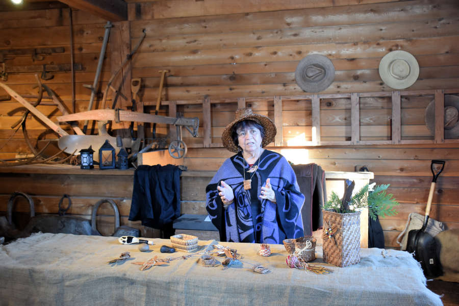 First Nations storyteller at Fort Langley.