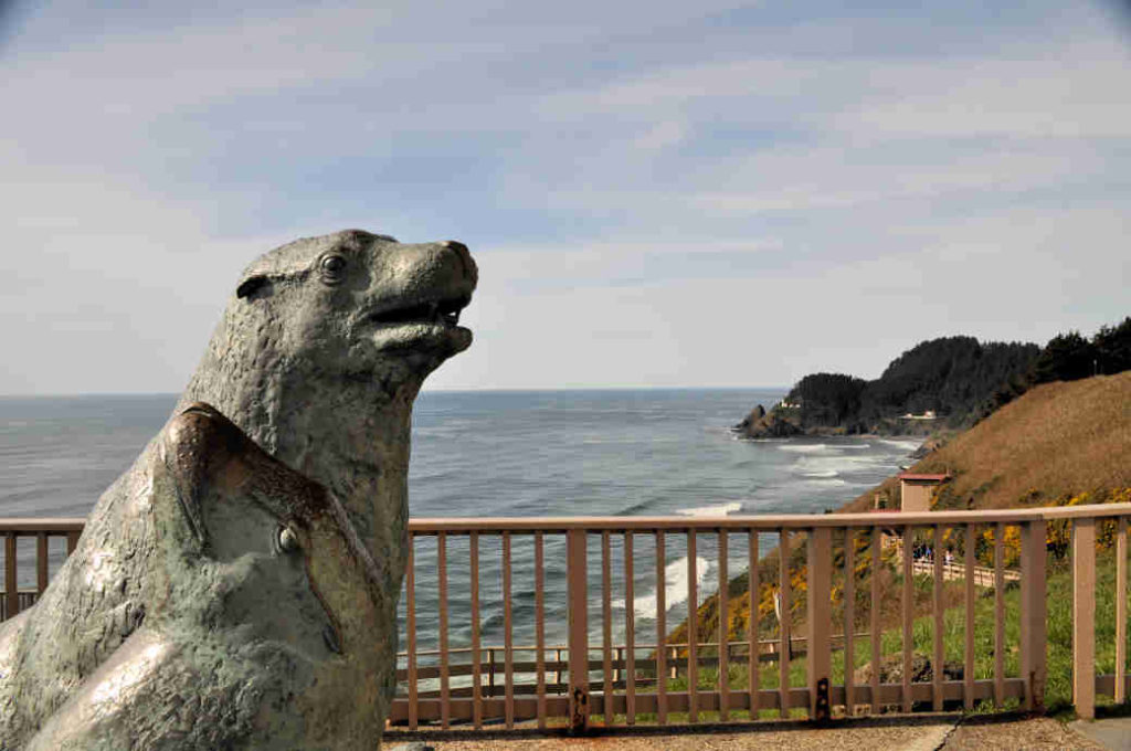 A sea lion sculpture at Sea Lion Caves in Florence, Oregon.