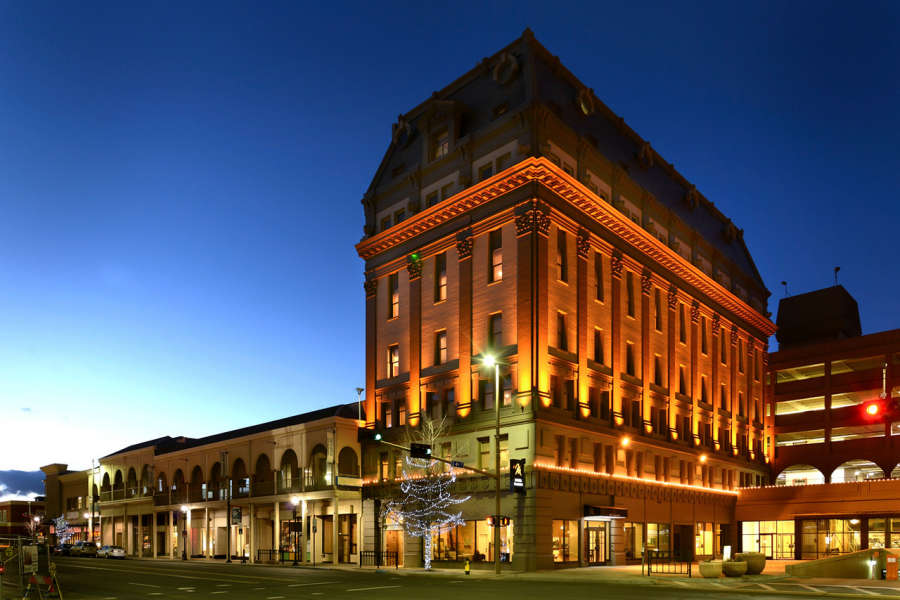 The Hotel Maison at night.