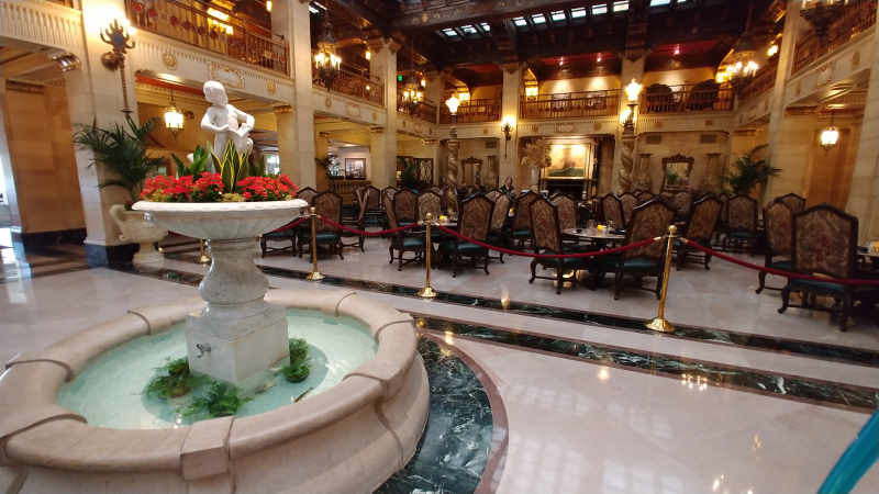 The lobby at The Historic Davenport Hotel.