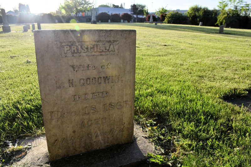 Priscilla Goodwin's headstone at Pioneer Graveyard in Union Gap, Washington.