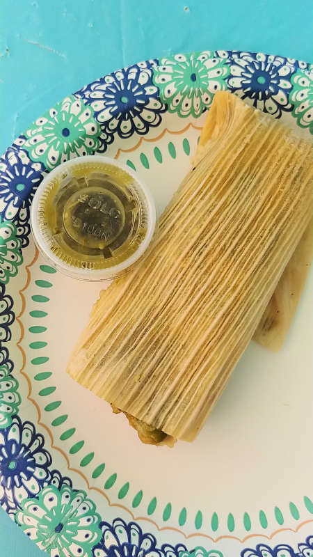 An asparagus tamale on a plate from Los Hernandez in Union Gap, Washington.