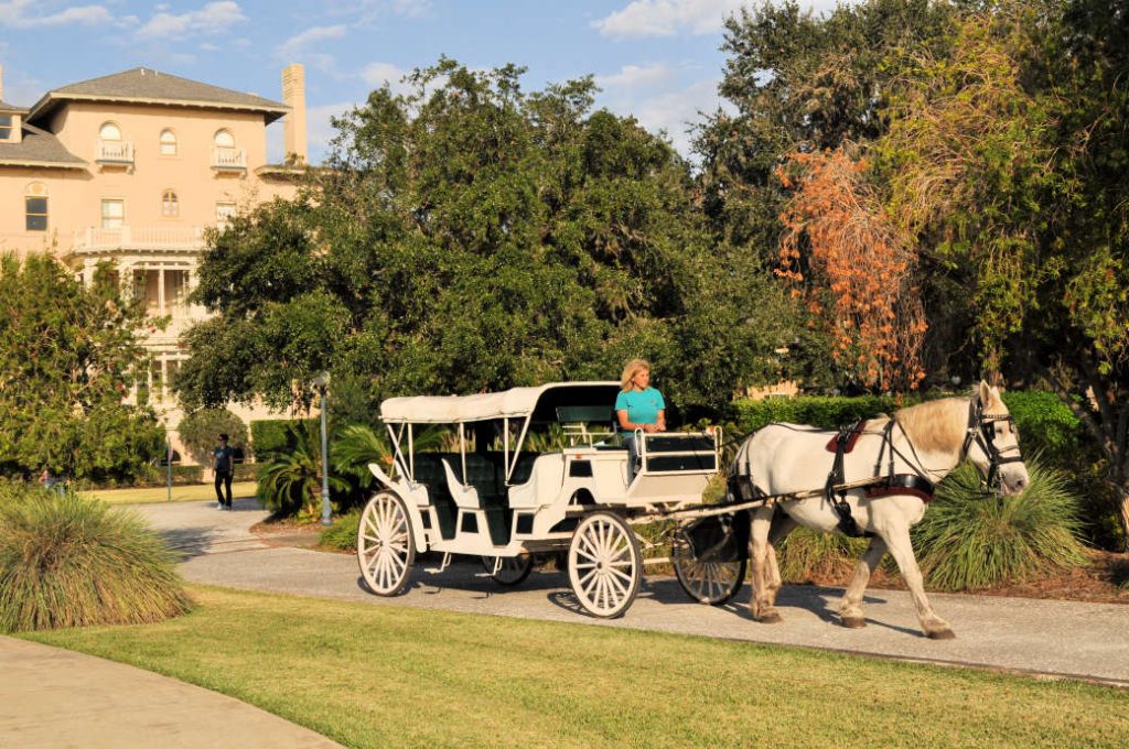 A historic tour horse drawn carriage tour on Jeykll Island.