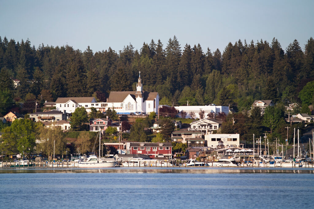 harbor of poulsbo washington as seen from across the water, one of the best washington small towns