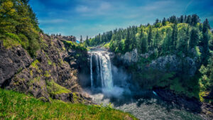 Snoqualmie Falls Washington as seen from above, at the upper platform from the snoqualmie falls hike