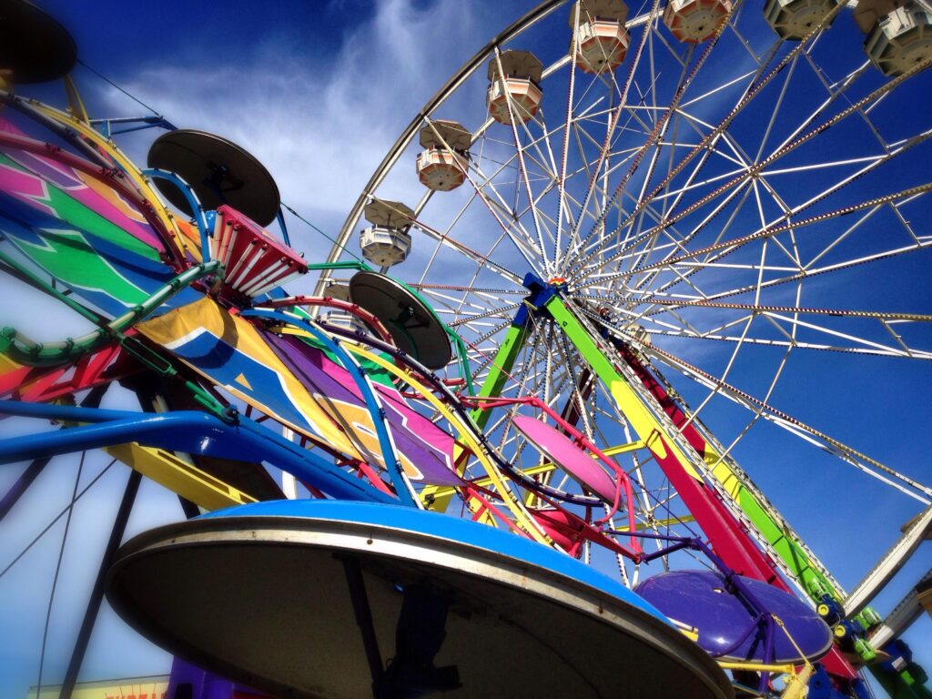 colorful Ferris wheel at the washington state fair in puyallup, one of the prettiest small towns in washington state