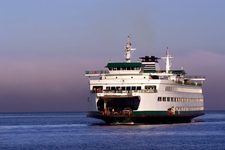 bainbridge island ferry on the water at sunset