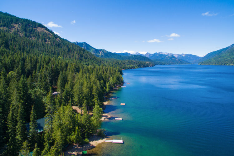 aerial view of Lake Cle Elum in washington, one of the fun day trips from seattle wa