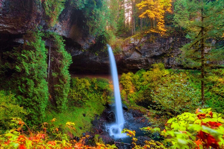 north falls at silver falls state park in the fall, one of the best day trips from portland oregon