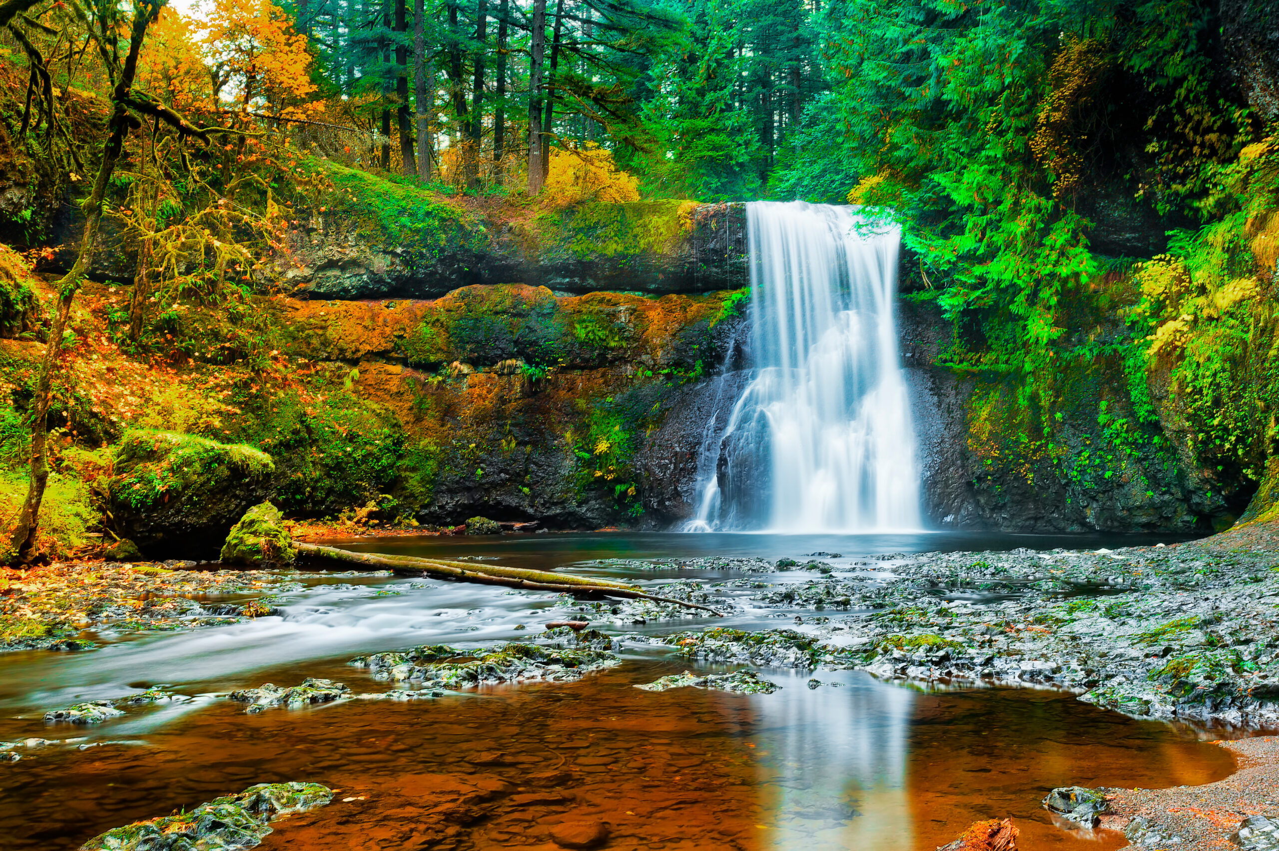 waterfall in silver falls state park, one of the best day trips from portland oregon