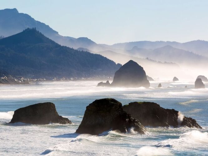 large rocks in the pacific ocean waves of oregon coast