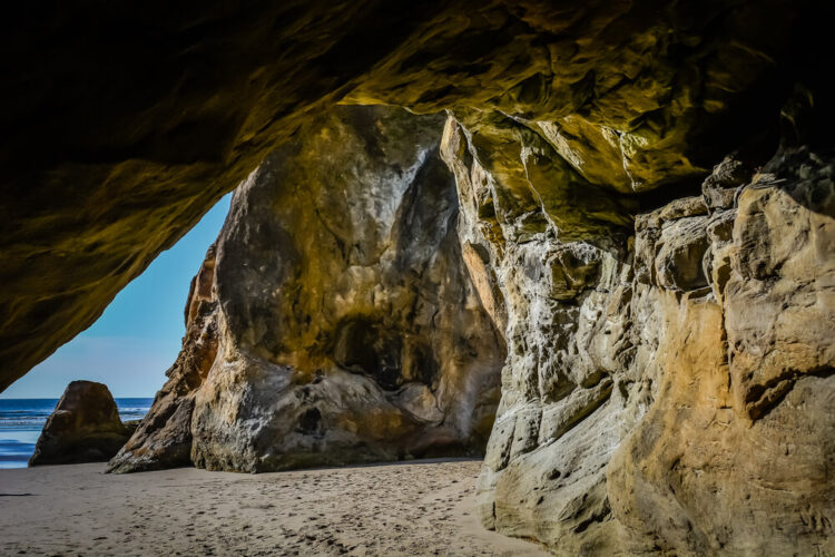 View from inside one of the caves at Hug Point State Park