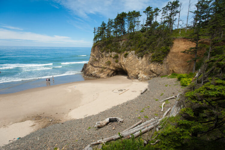 The beautiful beach of Hug Point State Park, close to Cannon Beach, OR