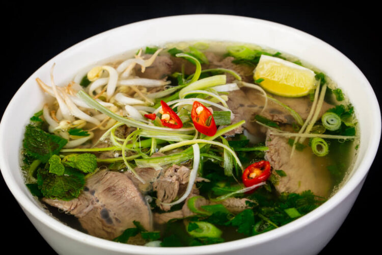 a beautiful bowl of beef pho a noodle soup from vietnam