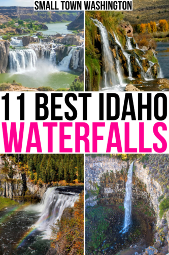 photos of 4 idaho waterfalls, black and pink text on a white background reads 11 best idaho waterfalls